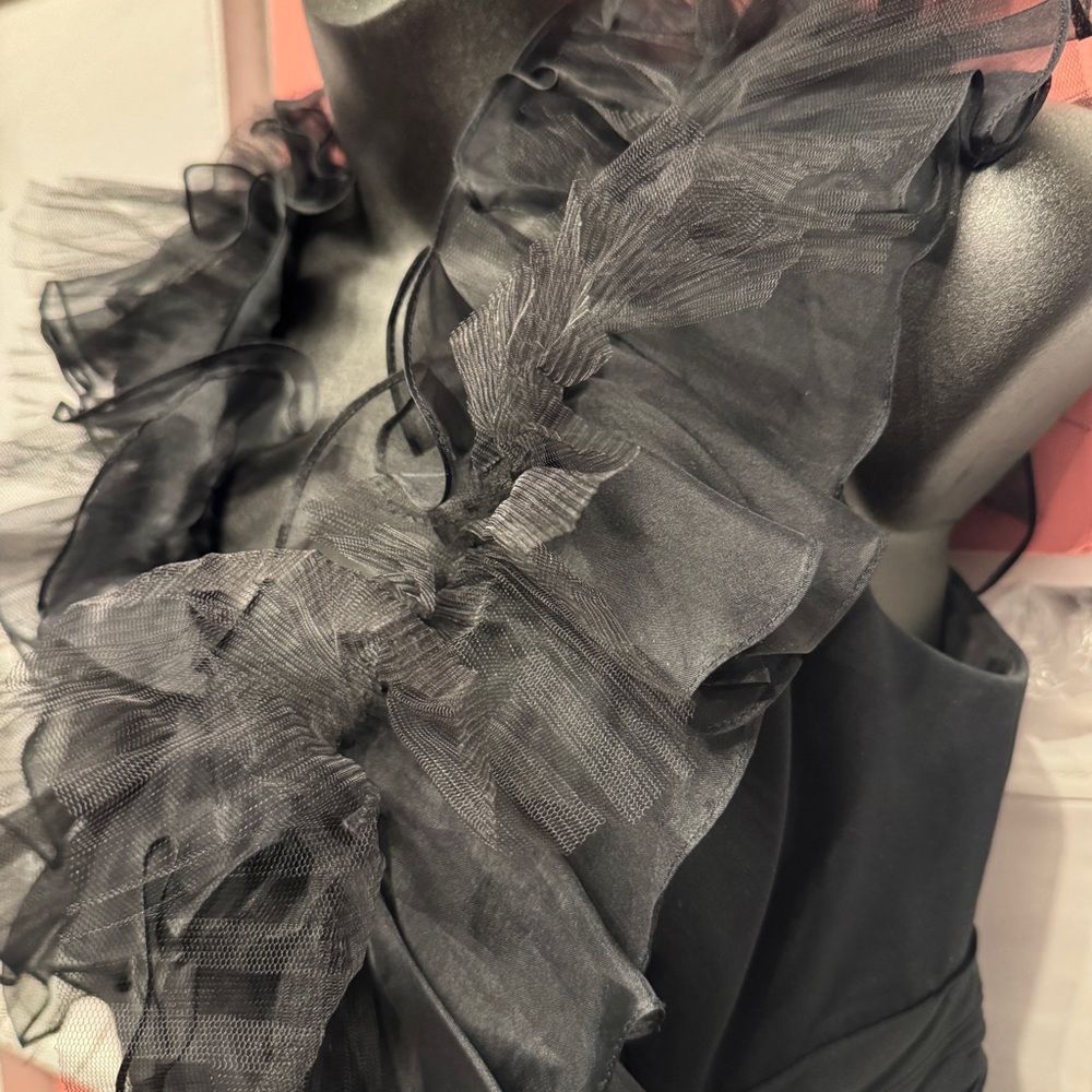 Marchesa Notte Black Silk Ruffle Peplum Maxi Column Gown Size 4 Sophisticated - Picture 6 of 14
